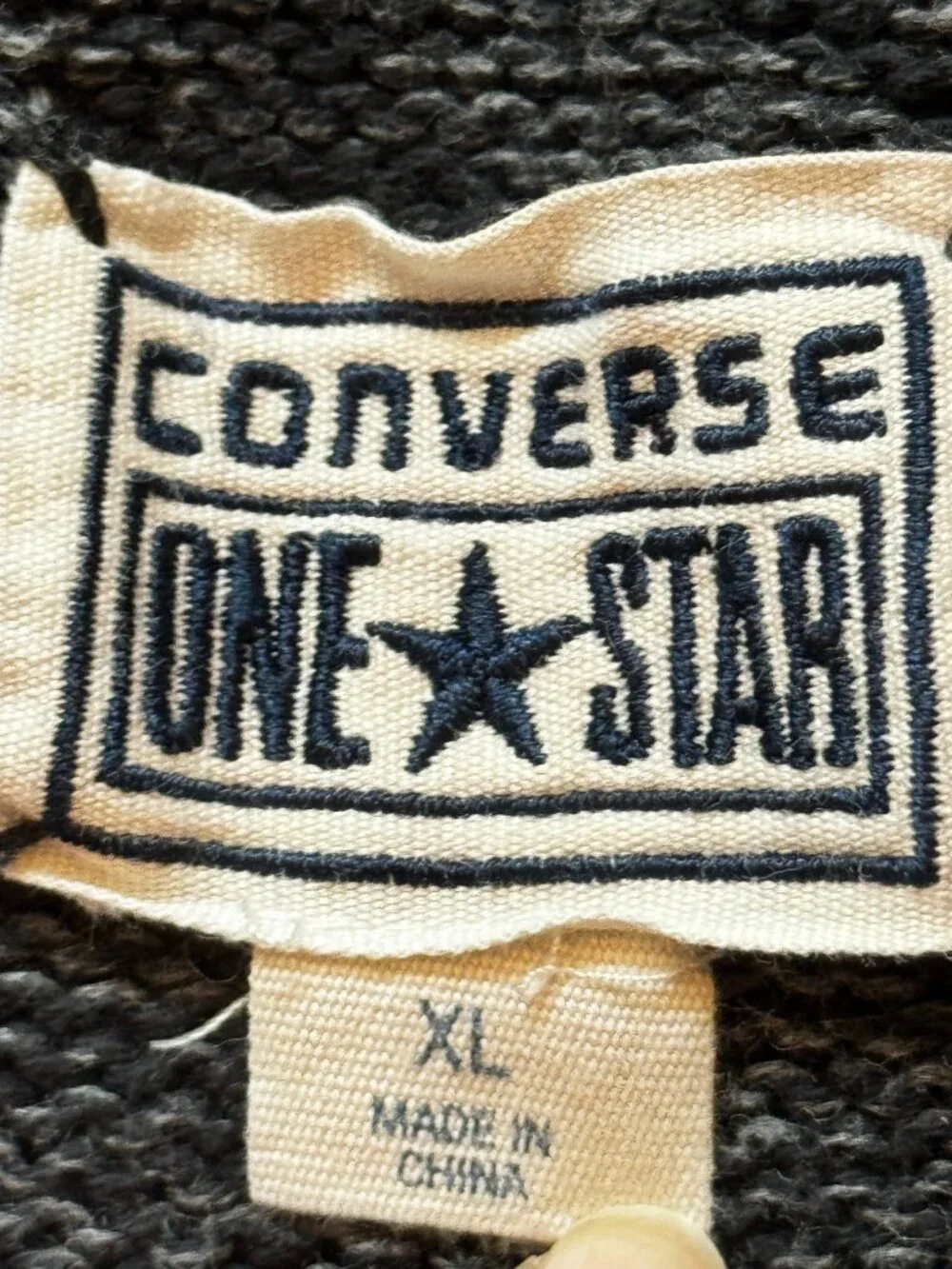 Converse One Star Full Zip Mock Neck Marled Knit Cardigan Sweater XL Flaws